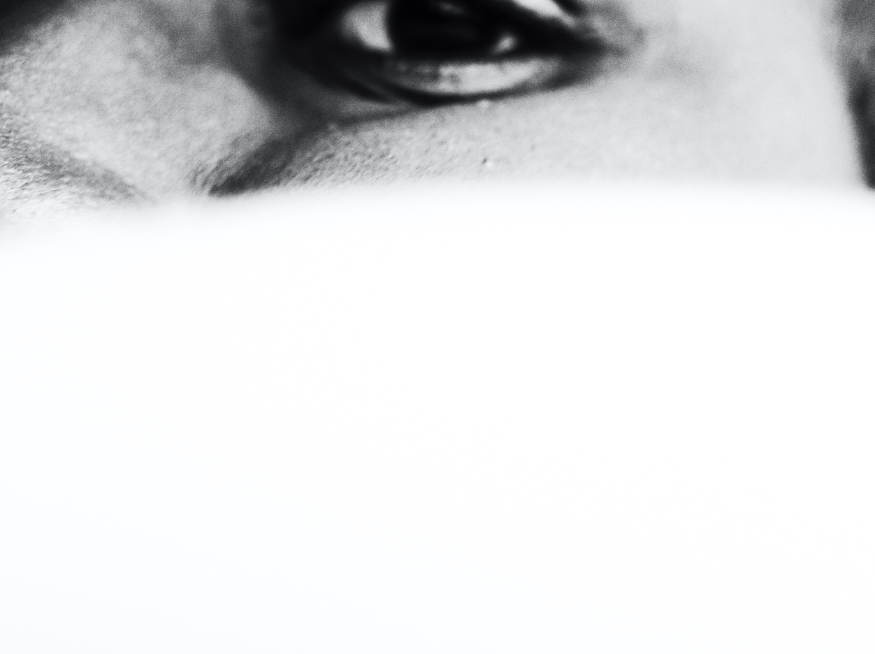 close-up black-and-white photo of author's eye
